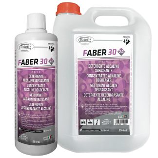 Faber 30 concentrated alkaline deep cleaner bottle for removing grease, grime, and tire marks from stone and tile floors