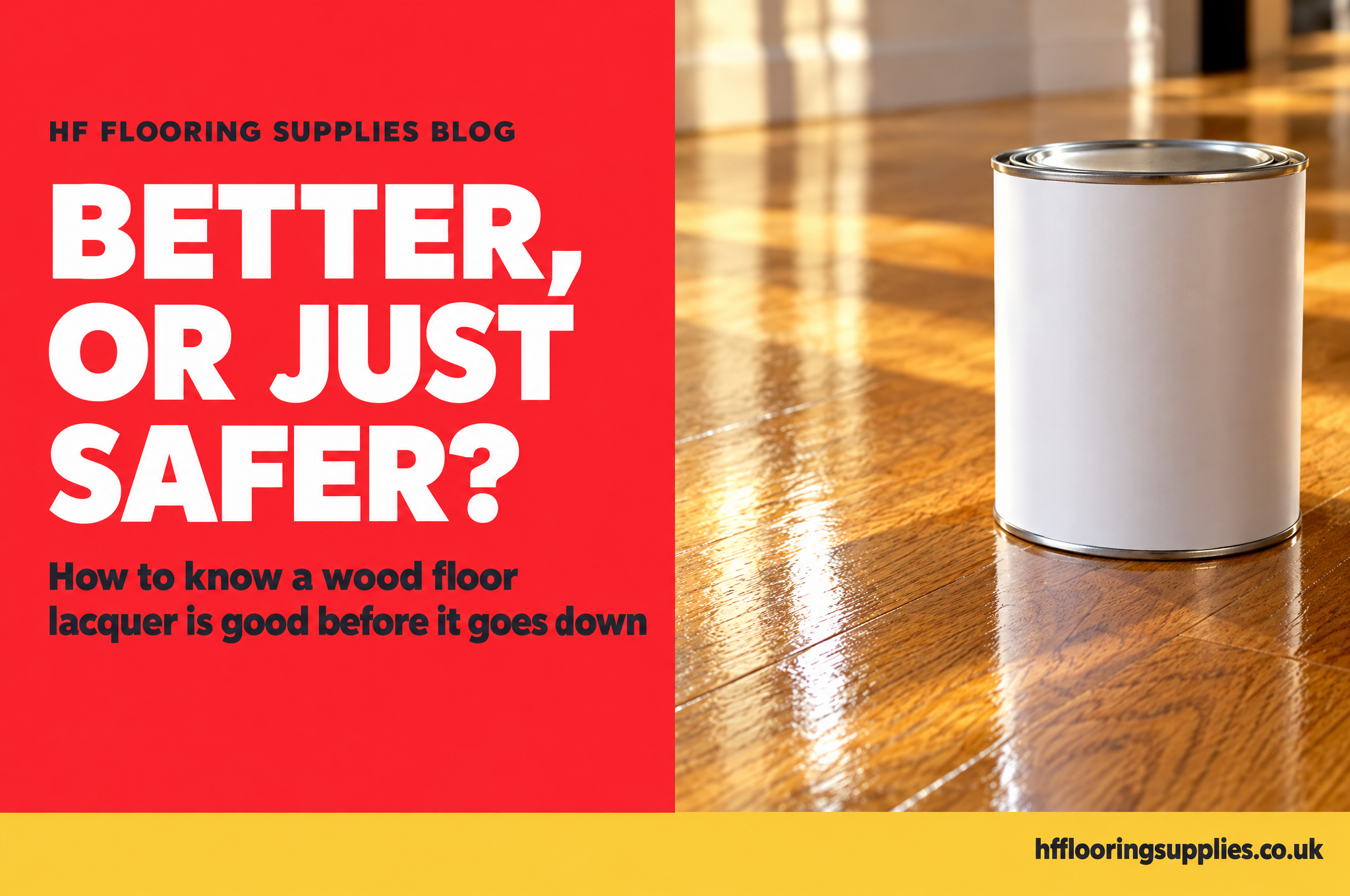Five questions to ask before choosing a wood floor lacquer, shown with a lacquer tin on an oak floor